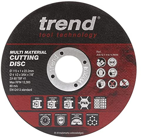 Trend Óxido de Aluminio 115mm 60 Grano 2,5mm Disco de Corte para Varios Materiales, 1mm Ancho de Corte, AD/C115/1/MM, Paquete de 10
