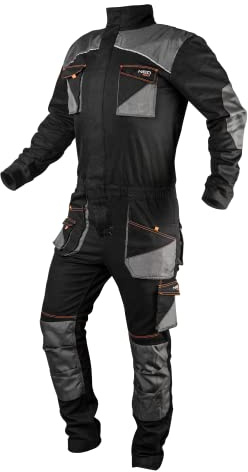 NEO TOOLS HD Slim Arbeitsoverall, 60% Baumwolle, körpernah, Taschen, profilierte Ellbogen und Knie, elastischer Bund, Knietaschen, dreifach genähte Nähte, Beinverlängerung, reflektiere (M)
