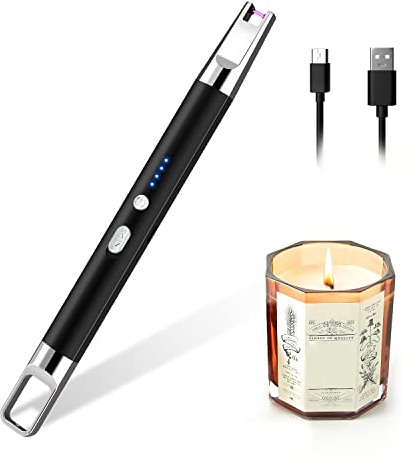 Accendino Elettrico, Rouclo Accendigas USB Ricaricabile con Indicatore della Batteria,Accendino Lungo per Candele, Accendino Arco Elettrico per Accendere Candele,Stufe, Barbecue,Campeggio (Nero)