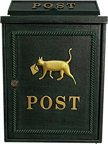Briefkasten mit dekorativem Schloss für den Außenbereich, Retro, an der Wand befestigter Briefkasten aus Gusseisen, Garten, dekorative Katze (Color : Green)