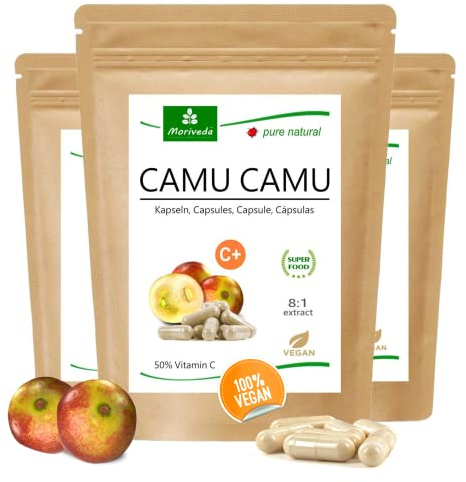 Capsules de vitamine C à haute dose - approvisionnement pour un an - biodisponibilité maximale grâce à l'extrait de camu camu tamponné - végétalien et sans gluten - 360 capsules par Moriveda