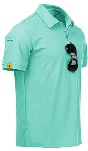 JACKETOWN Men Polo Shirt Short Sleeve Breathable Tennis Shirt Summer Tshirts Men Button Front Polo Shirts for Men Adult Casual Sport Shirt Basic Regular-Fit Golf Shirt(Turquoise Blue-2XL)