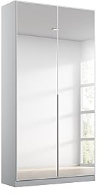 Rauch Möbel Alabama, Kleiderschrank, Farbe Weiß/Seidengrau, Breite 91 cm | Schrank, 2-türig, mit Spiegel, Zubehör Premium, für Schlafzimmer, Kinderzimmer, Homeoffice, Gästezimmer, Garderobe, Flur