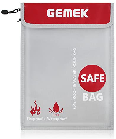 Fireproof Document Bag (2000℉) Upgraded 2 Pockets, GEMEK 38 x 28cm Fireproof and Waterproof Money Bag Fireproof Safe Storage for Money, Documents, Jewelry and Passport (Silver - 2 Zipper)