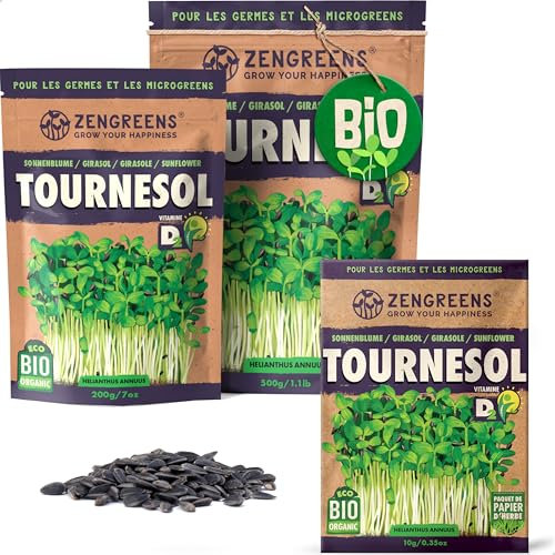 ZenGreens® - Bio Sonnenblumen Samen - Wähle zwischen 10g, 200g und 500g - Sonnenblume mit Keimrate von über 97% - Keimsprossen - Sonnenblumensamen zum Sprossen ziehen - wiederverschließbare Verpackung