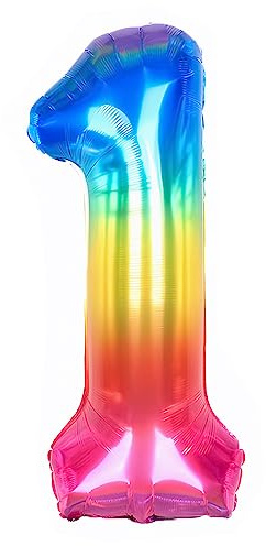 Ponmoo 40 inches Foil Balloons Numbers 1 Neon Rainbow (101cm), Inflatable Helium or Air, Giant Balloon Number 0-9, 10-29, 30-100, Grand Balloons for Anniversary Wedding Birthday Party Decoration