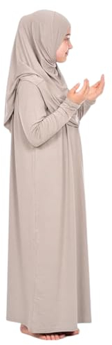 Prien Gebetskleidung Für Kinder, Mädchen Muslim Kleider, Lange Ärmel Abaya Mit Hijab, Islam Kleidung Frauen, Damen Muslimische Kleid Set, Gebetskleid Jilbab Khimar Ramadan (Ecru)