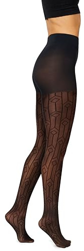 Hanes EcoSmart Art Deco Women's Fashion Tights, Control Top, Sheer Toe, Black, Size X-Large (Pack of 1)