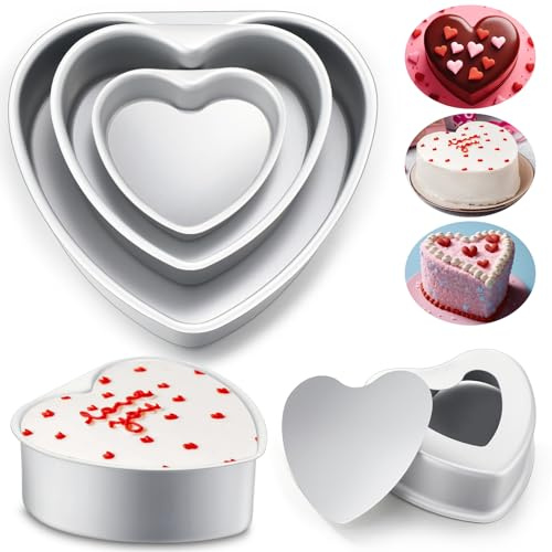 FoldTier 6 Pcs Heart Cake Pan Aluminum Cake Pan with Removable Bottom 4/6 /8 Inch Nonstick Baking DIY Baking Mold Tool for Mother's Day Wedding Birthday Holiday Party