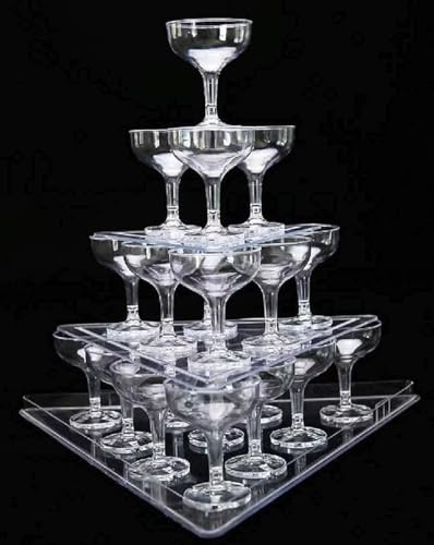 DKULMN Champagne Tower Display, Set of 22 Champagne Glasses, 3 Tier Champagne Coupes Wedding Wine Tower for Wedding Birthday Home Bar