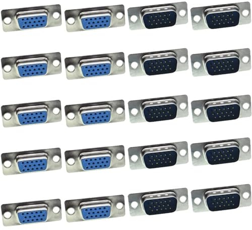 PENGLIN 10PCS VGA DB15 Stecker und 10PCS Buchse Lötadapter, 3 Reihen VGA 15 Pins D-Sub Seriell Adapter für PC Zubehör