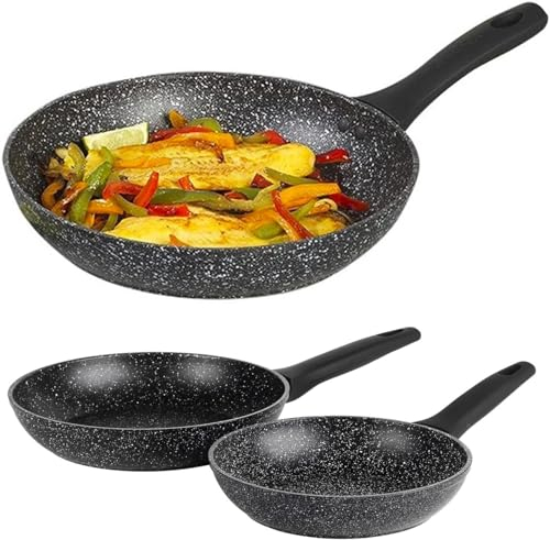 Avilia Tris Padelle Antiaderenti 20-24-28 cm, Alluminio Pressofuso, Rivestimento Antiaderente, Manici Ergonomici in Bachelite