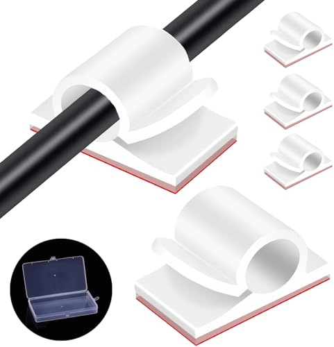 Tomario V2 Clip per cavi autoadesivi, 50PCS USB HDMI Supporto di gestione del cavo rotondo Clip di riordino del cavo per scrivania parete officina casa ufficio all'aperto Luce di fata