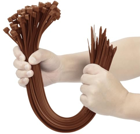 XINGO Brown 16 Inch Zip Ties Heavy Duty 100 Pack, 200 LBS Ultra Strong Plastic Wire Ties, Large Cable Ties Extra Long Tie Wraps, Indoor and Outdoor UV Resistant