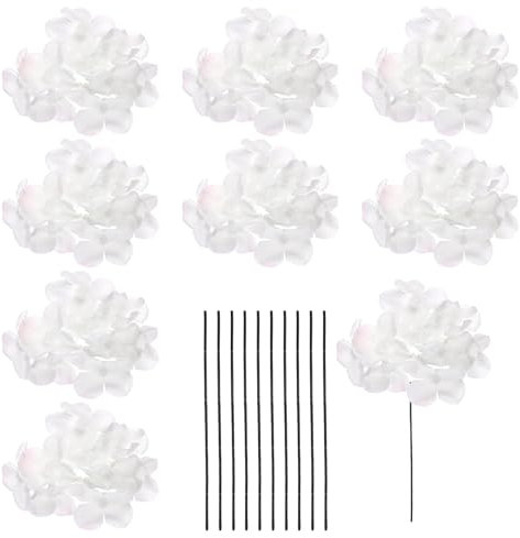 sourcing map 10 juegos de hortensias artificiales con tallos, flores artificiales de seda para ramo, mesa, hogar, centros de mesa, decoración de fiestas, color blanco pálido