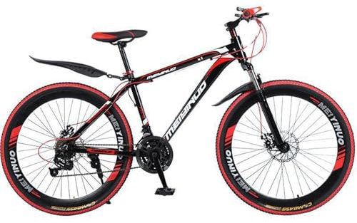 26 Zoll Mountainbike, 27-Gang Vorderradaufhängung MTB mit Mechanische Scheibenbremse, Rahmen aus Aluminiumlegierung MTB Dirt Bike für Städte, Arbeitswegen, Reisen in Bergen,Black+Red