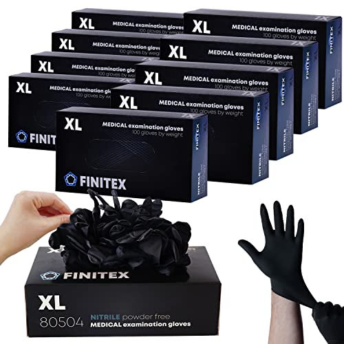 FINITEX Gants Jetables Noirs en Nitrile XL, 5.0g/pcs, 1000pcs, Gants Jetables sans Poudre sans Latex pour Aliments Nettoyage Tatouage Jardinage Examen Médical, 5mil