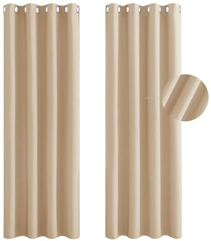 Gardinen Blickdichte 65 x 210 cm Dicker Stoff Thermovorhänge Gegen Kälte Blackout Curtain Verdunkelung 2Er Set für Schiene Blackout Curtains, Beige