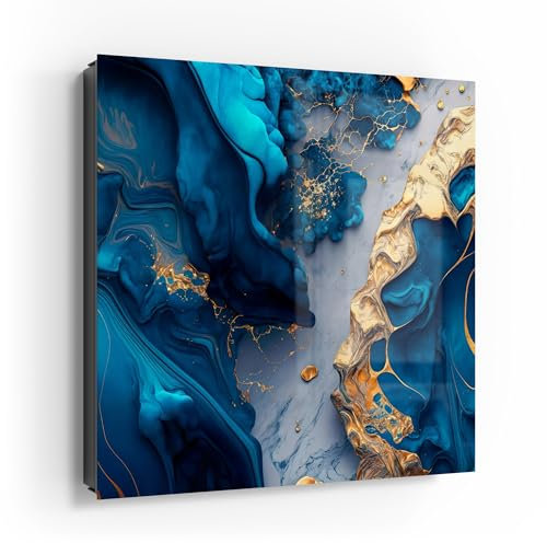 DEQORI Schlüsselkasten schwarz | 30x30 cm | Motiv Goldene Tiefen | Glas & Metall Schlüssel-Box | Schlüsselschrank mit 50 Haken + 2 Magnete | Moderne Box magnetisch & beschreibbar