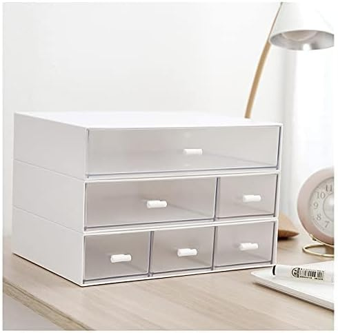 Stackable Desk Organiser with 6 Drawers, 3 Layers Acrylic Desktop Drawers | Desk Organiser Drawers White Desk Storage Unit Makeup Drawer Organiser Stationery Desk Storage Box for Office School
