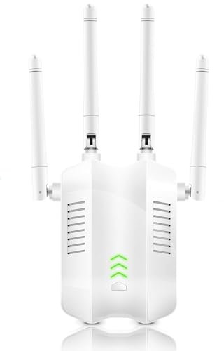 Ripetitore WiFi, Nuovo extender WiFi 2024, Amplificatore di segnale Wi-Fi 1200Mps, Potenziamento dual band 5GHz/2,4GHz, modalità ripetitore/router/AP, 4 antenne, adatto per uso domestico e ufficio