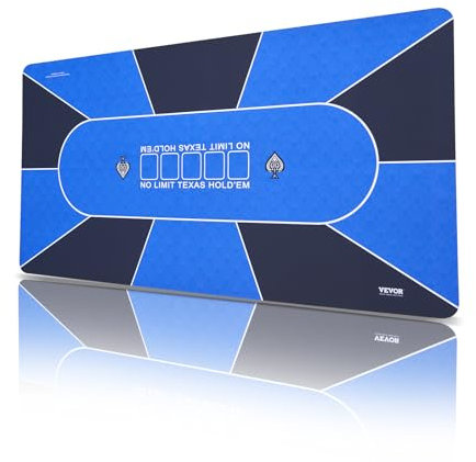 VEVOR Tapis de Poker Pliable 180x90 cm, Tapis de Jeu de Cartes pour 6 à 8 Joueurs avec Sac de Transport, Nappe de Table de Poker pour Jeux de Poker Étanche, Salle de Poker, Rectangulaire, Bleu