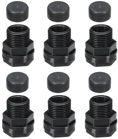 PATIKIL Raccordo Passaparete in PVC con Tappo NPT 1/2 Femmina x GHT 3/4 Maschio, 6 Pezzi Raccordo Passaparete Doppia Filettatura per Serbatoi d'Acqua Guarnizione Pioggia, Acquari, Nero