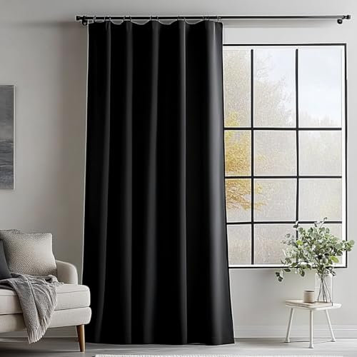 PANOVOUS Privacy Room Divider Curtain - Thermal Insulated Divider Curtains with Hooks, Extra Long Bedroom Divider Drapes for Separation 90W x 108L Inches, Black (1 Panel)