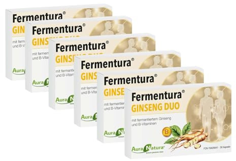 Fermentura GINSENG DUO Ginseng Kapseln - Sibirischer, Panax & Roter Ginseng | Mit Vitamin B2, B6, B12 | Fermentiert & vegan | 180 Kapseln, 6er-Pack