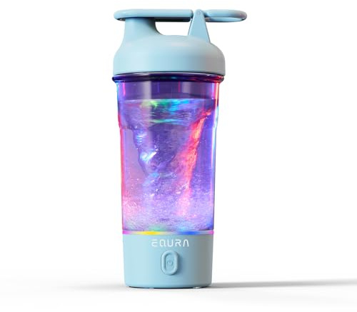 EQURA Bottiglia shaker elettrica, 750 ml, per miscele di proteine, portatile, ricaricabile tramite USB C, senza BPA, base leggera colorata (blu)