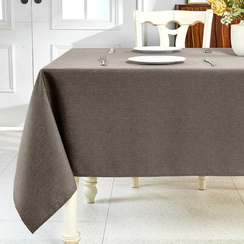IVAPUPU Strukturierte Leinen-Tischdecke für rechteckige Tische, Mokka-Tischdecken, rechteckig, wasserdicht, knitterfrei, abwischbar, Esstischabdeckung für Frühling, Hochzeit, Geburtstag | Wasserdichte, faltenfreie und abwischbare Tischdecke, rechteckig, für Küche, Outdoor, Hochzeit, Buffet, Esszimmerdekoration