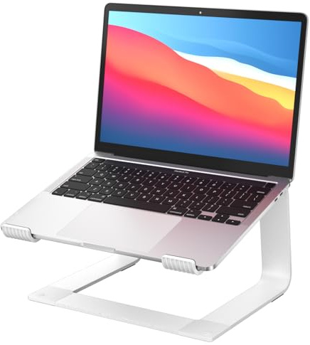 GleYo Laptop Stand for Desk Portable Computer Riser Metal Notebook Holder Printer Stand Office Desk Accessories Compatible with MacBook Air, Pro, Dell, HP, Lenovo and All 10-16 Laptops, Silver