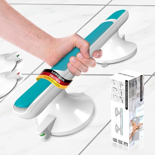 LORESJOY Max 110 kg Shower Handle, No Drilling, Grab Bars for Seniors, Grab Rail with Suction Cup, Removable Shower Handle with Suction Cup, Bathtub Handle, Handle Bars (Blue)