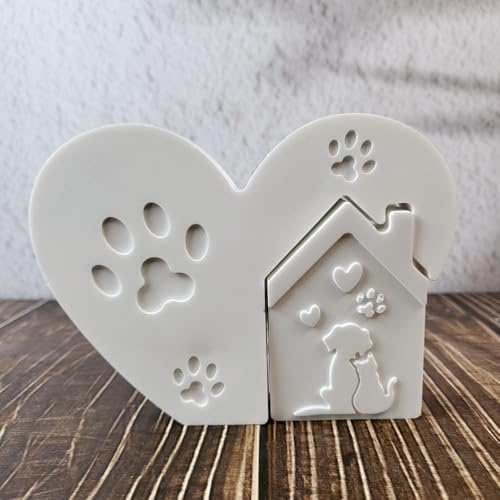 Skeadex Silikonformen Gießformen Herz, Silikonform Herzen und Silikonform Haus Gips zum Gießen Gießformen Silikon Herz Gießform Häuser Silikon Gießform Herze mit Katzen &Hunde Muster