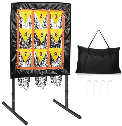 YGORTECH Pitching Net, 9 Hole Baseball Net with Strike Zone, Adjustable Baseball Softball Pitching Net with 9 Pocket Target, Portable Pitcher Practice Equipment for Outdoor Indoor