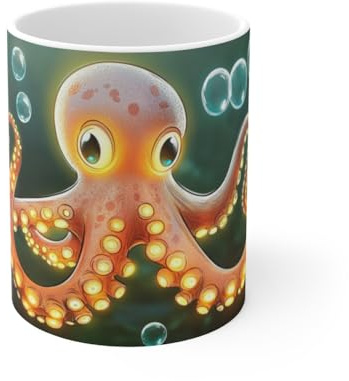 Teecustom Mug Tasse Pieuvre Magique Océan Illustration Cartoon Lumineuse pour Enfant et Adulte