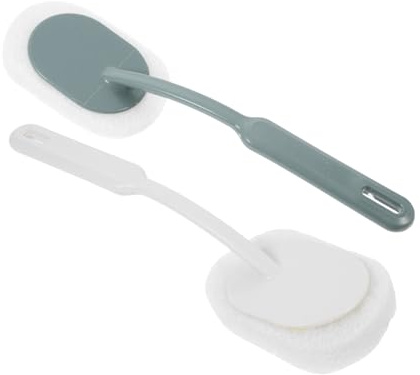 DECORNIJIA Cepillo De Baño Estropajo 2 Piezas Gris y Blanco Mango De Plástico Ergonómico Limpieza Profunda Taburete y Pared Baño Compacto Funcional para Uso Doméstico
