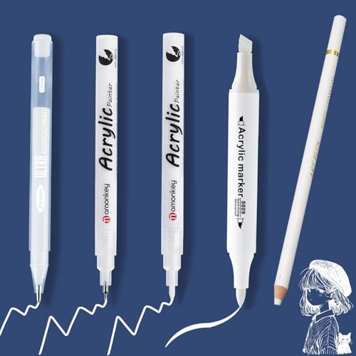 Nurila 5 Stück Weißer Gelstift, 0.5mm/0.7mm/1.0mm/6.0mm Weißer Bleistift | Kunst-Highlights Gelstifte Weiß, White Gel Pen für Schwarzes Papier, Skizzieren, Kritzeln, Streichen, Malen