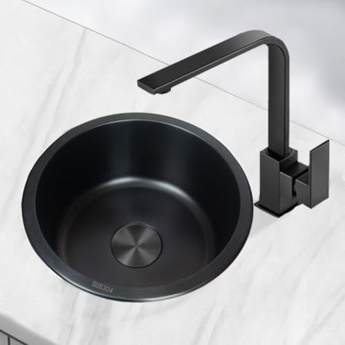 XJTNLB Spülbecken Rund 42 cm Spülbecken Schwarz Einbauwaschbecken Rund Schwarz Edelstahlspüle Einbauspüle Klein