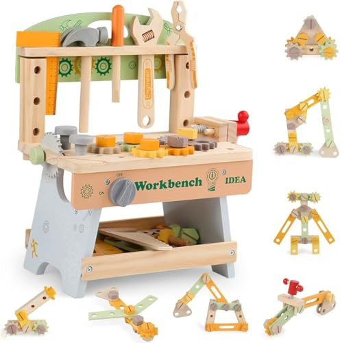 Muslecid Werkzeugbank für Kinder, Holz Spielwerkzeug Werkbank Werkzeug Set Montessori-Spielzeug für Kleinkinder im Alter von 3-5 Jahren, Pädagogisches, Konstruktionsspielzeug Lernspielzeug Geschenk