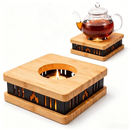 Stövchen Holz für Teekanne - Handgefertigter Teewärmer - Teestövchen - Tee Warmhalter Ideal zum Warmhalten von Teekanne Kaffe Essen - 16×16 cm Schwarz