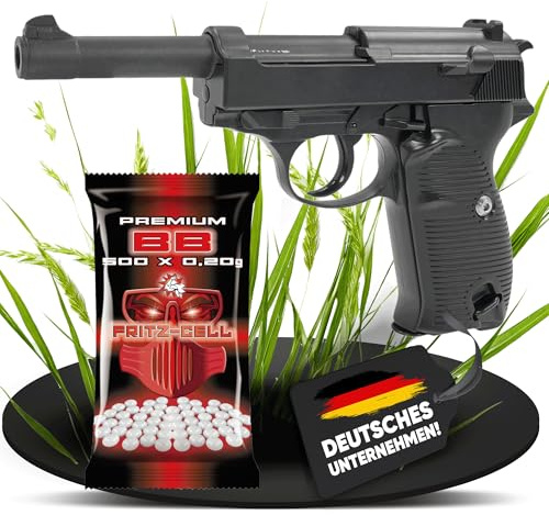 Set: Fritz-Cell Airsoft Pistole Federdruck Softair 0,5 Joule, inkl. 500 x 6 mm BB Soft-Air Kugeln schwere Ausführung (FC21)