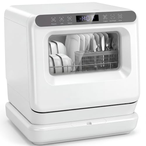 LIFEZEAL Mini Lave-Vaisselle de Table avec Nettoyage à 360° | Lave-Vaisselle Compact avec 6 Programmes, 2 Modes d'Alimentation en Eau, Verrouillage Enfant, 168 H Stockage, pour Cuisine