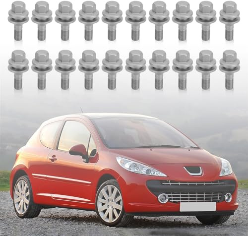 Attisfiera 20 x Hjulbultar M12 x 1,25 9817024580 För C3 C4 C5 Berlingo Jumper DS3 DS4 207 308 508 3008 5008 Silverhjul Muttrar 17 mm Sexkantiga Hjulbultar