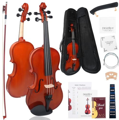 DIGERVY Geige 4/4 Anfänger Set – Violine Vollgröße für Erwachsene & Schüler mit Geigenbogen aus Palisander, Geigenkoffer, Schulterstütze, Ersatzsaiten & Steg – Einsteiger Geigenset aus Schichtholz
