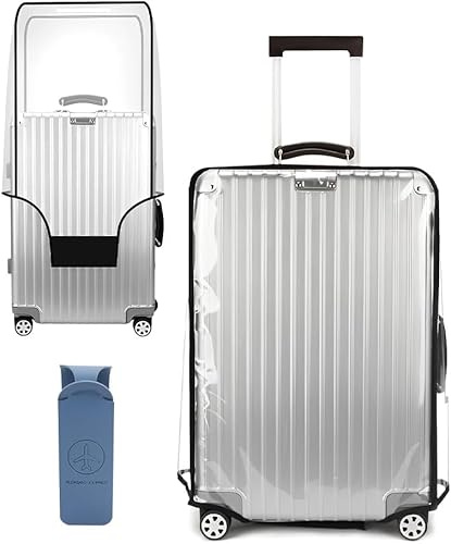 DIYJEP Copertura protettiva per valigie, in PVC trasparente, con etichette per bagagli, impermeabile, antipolvere, da viaggio, per trolley con ruote, per viaggi di lavoro e uso quotidiano, bianco