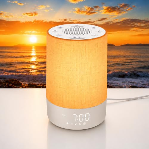 eSynic 2 in 1 Sveglia Luminosa Alba e Macchina Rumore Bianco, Luce Notturna Display Dimmerabile, 30 Suoni Rilassanti, Timer, Snooze, Volume Regolabile, Sunrise Alarm Clock da Comodino con Spina