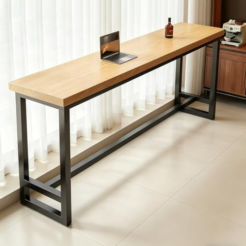 Cedario Bartisch Schmaler Stehtisch Holzplatte Metallgestell Zuhause Café | Stabiles Holz & Metall, Schmales Design, Spart Platz Vielseitig für Küche, Wohnzimmer, Fenster oder Café