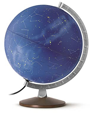 HL 3010 Himmelsglobus: HL 3010 Doppelbild-Leuchtglobus mit Sternenkarte und symbolischen Sternbildern, 30 cm, Metallmeridian und Holzfuß (Himmel und Planeten)