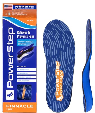 PowerStep Pinnacle Low, PowerStep Insoles, Flat Feet, Plantar Fasciitis Relief, Overpronation, Arch Support, Heel Pain, All Day Comfort, Pain Relief, Made in USA (Men's 12-13)